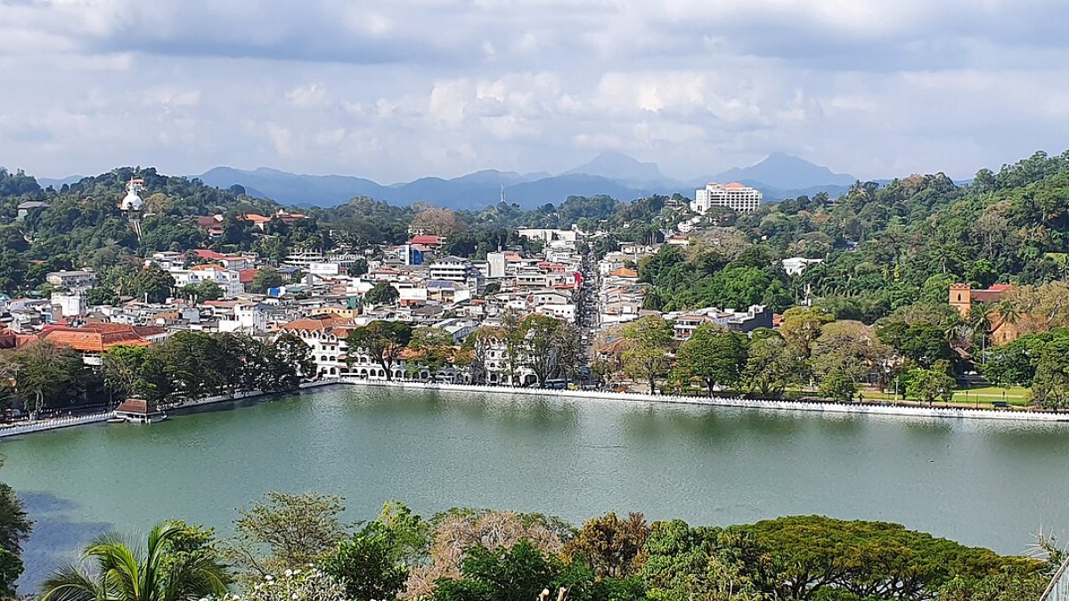 Panoramic scenic view of Kandy Lake and City Center from Arthur's Seat Viewpoint